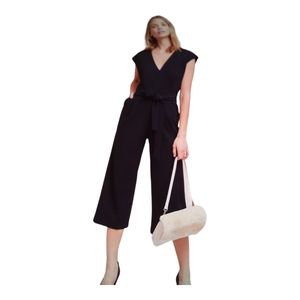 Anthropology Black Cropped Jumpsuit L?
